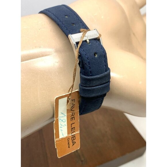 Favre Leuba Unisex Watch Vintage Swiss Mechanical Silver Dial Blue Leather Band - Picture 9 of 13